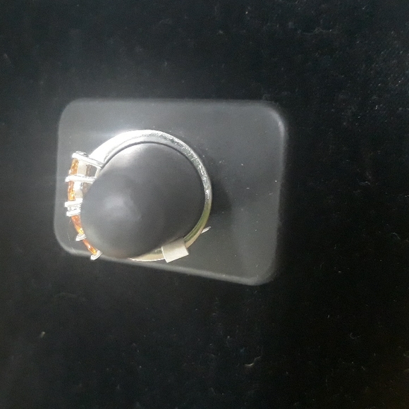 Sterling Slver Genuine yellow Sapphire/ White Diamond Ring Sz 6-8 - Picture 3 of 6